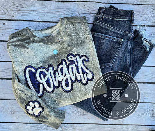 "Cougars" Double Applique Color Crewneck Sweatshirt